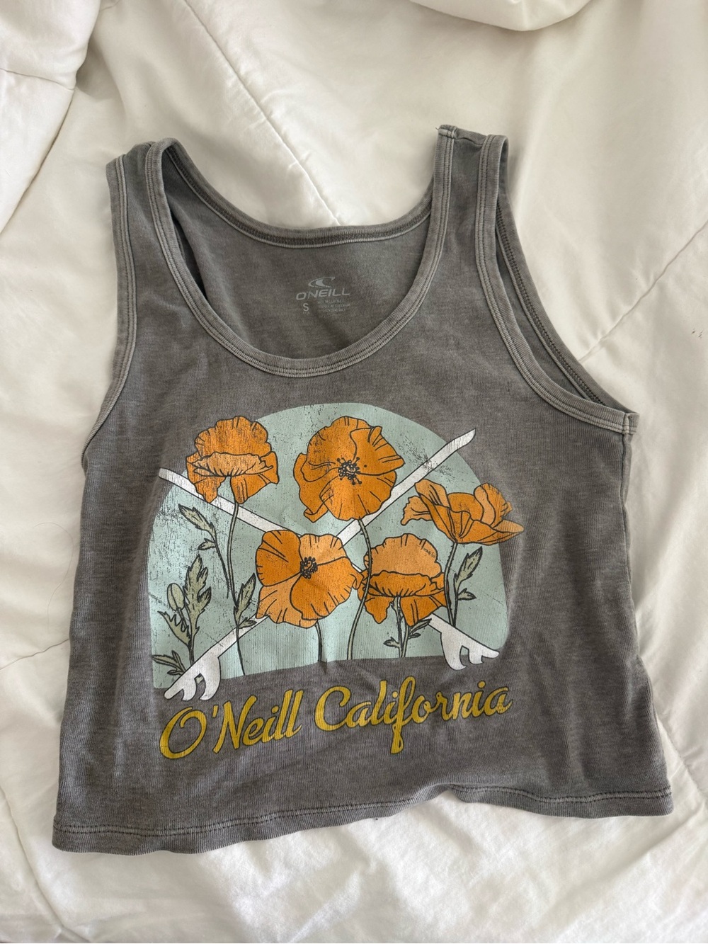 O'Neill Gray Tank Top with Orange Floral Graphic